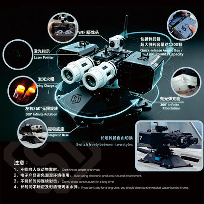 SF Fortress Turret Remote Control Dual-Barrel Cannon Toy Can Fire Water Bullets and Rotate 360°