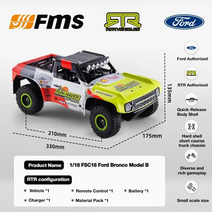 FMS FCS18 1/18 4WD RC Rock Racer - Ford Bronco U4 High-Speed Off-Road Truck RTR