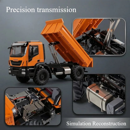 1/14 RC Hydraulic Dump Truck 4X4 Metal Axle 2-Speed Gearbox with Light Sound System Remote Control Car Model Toy