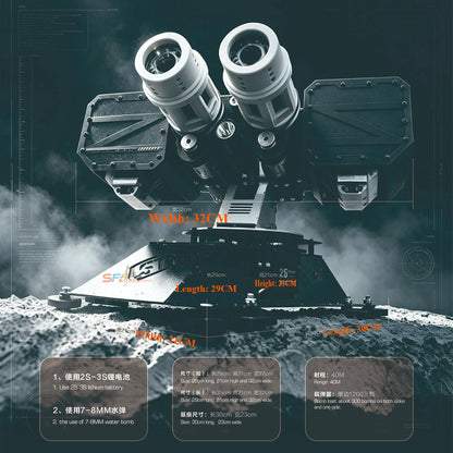 SF Fortress Turret Remote Control Dual-Barrel Cannon Toy Can Fire Water Bullets and Rotate 360°