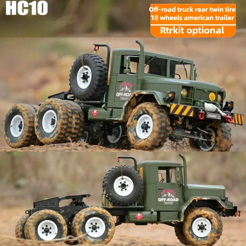 CROSSRC HC10 1/12 10x10 Electric Off-Road Military Truck, 2-Speed Dual Rear Tire RC Crawler RTR