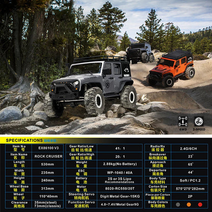 RGT EX86100 V3 1/10 RC Crawler 4WD Electric High-Speed Off-Road Rock Cruiser RTR