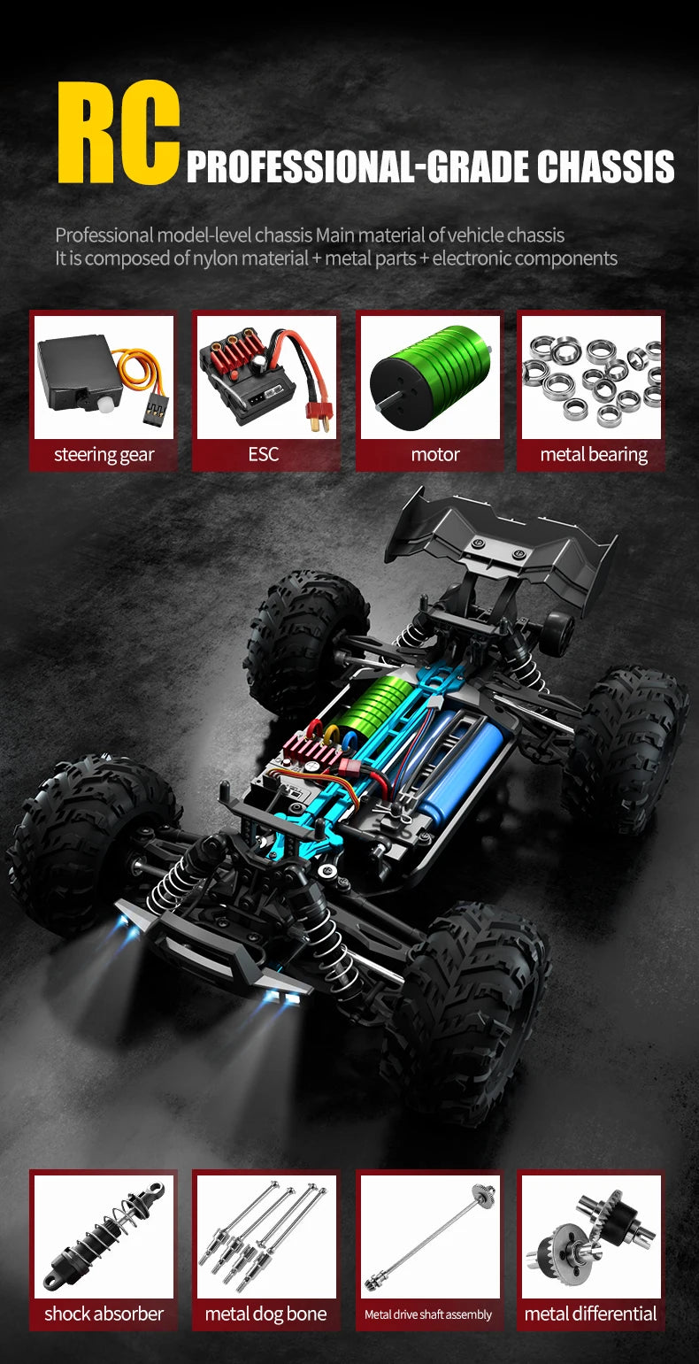 1/16 70KM/H or 50KM/H 4WD RC Car with LED Remote Control Cars High Speed Drift Monster Truck for Kids Vs Wltoys 144001 Toys