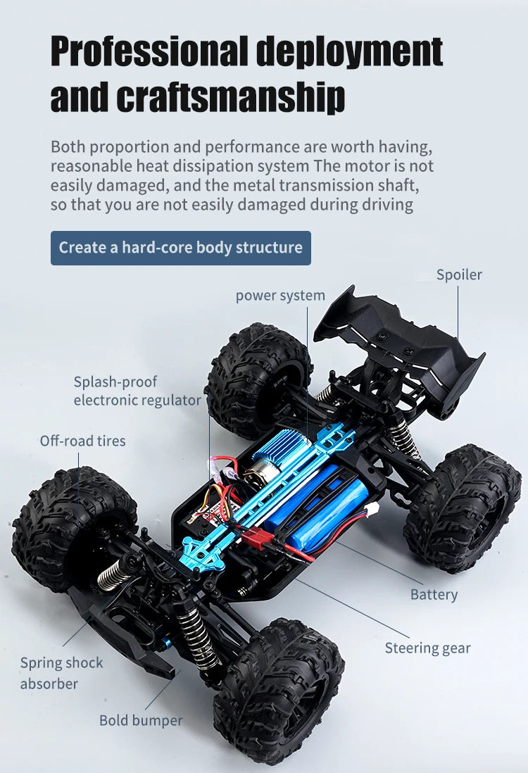 1/16 70KM/H or 50KM/H 4WD RC Car with LED Remote Control Cars High Speed Drift Monster Truck for Kids Vs Wltoys 144001 Toys