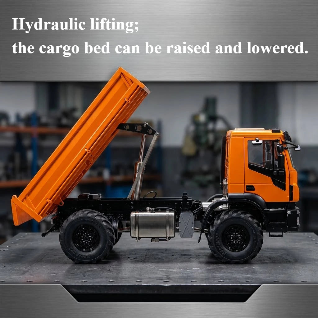 1/14 RC Hydraulic Dump Truck 4X4 Metal Axle 2-Speed Gearbox with Light Sound System Remote Control Car Model Toy