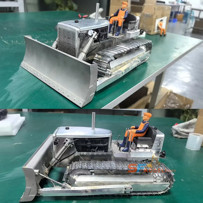 RC Bulldozer D7 1/14 Hydraulic RC Bulldozer Metal Model with Lighting and Sound System RTR Version Remote Control Car Model Toy