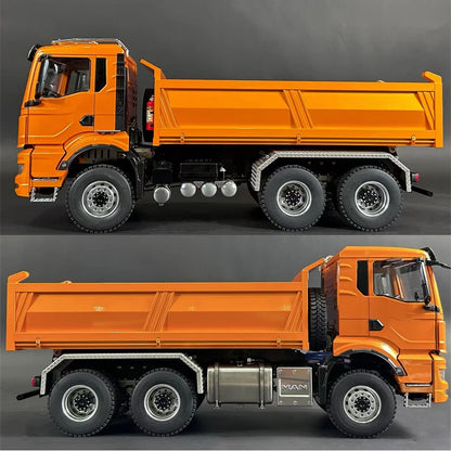 6x6 Metal RC Truck 1/14 RC Hydraulic Dump Truck CNC Metal Head Shell with Light and Sound System Metal RC Car Model Toy for Boys