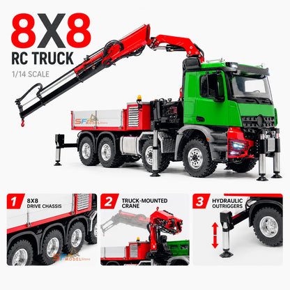 LESU 3363 Truck-Mounted Crane Truck 1/14 8x8 RC Hydraulic Crane Dump Truck Metal Model Toy LS-Z0080 Remote Control Car