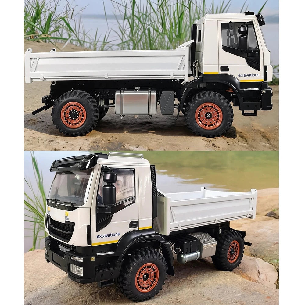 1/14 RC Hydraulic Dump Truck 4X4 Metal Axle 2-Speed Gearbox with Light Sound System Remote Control Car Model Toy