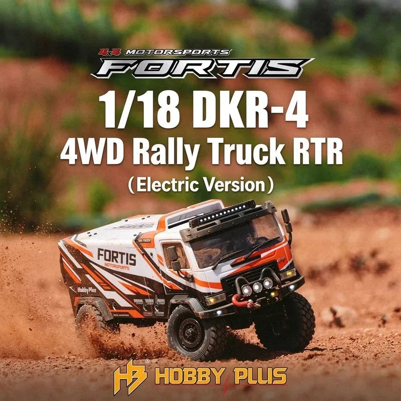 Hobby Plus 1/18 DKR-4 Fortis 4WD RC Rally Truck RTR, Electric Off-Road Desert Racer