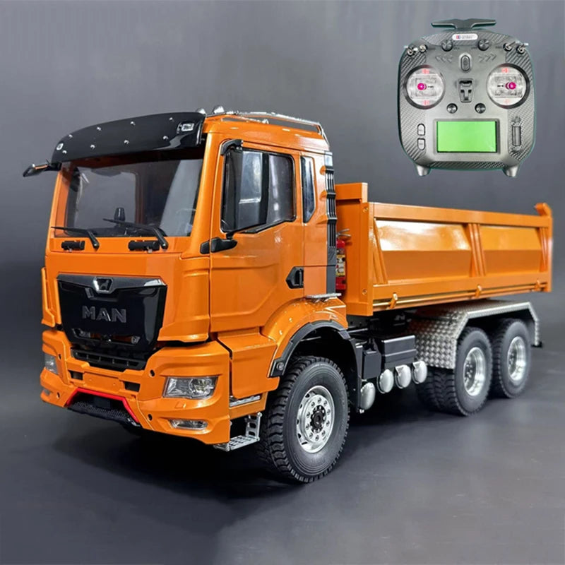 6x6 Metal RC Truck 1/14 RC Hydraulic Dump Truck CNC Metal Head Shell with Light and Sound System Metal RC Car Model Toy for Boys