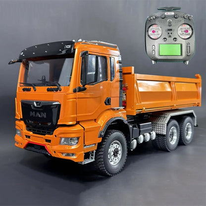 6x6 Metal RC Truck 1/14 RC Hydraulic Dump Truck CNC Metal Head Shell with Light and Sound System Metal RC Car Model Toy for Boys