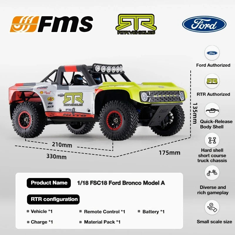FMS FCS18 1/18 4WD RC Rock Racer - Ford Bronco U4 High-Speed Off-Road Truck RTR