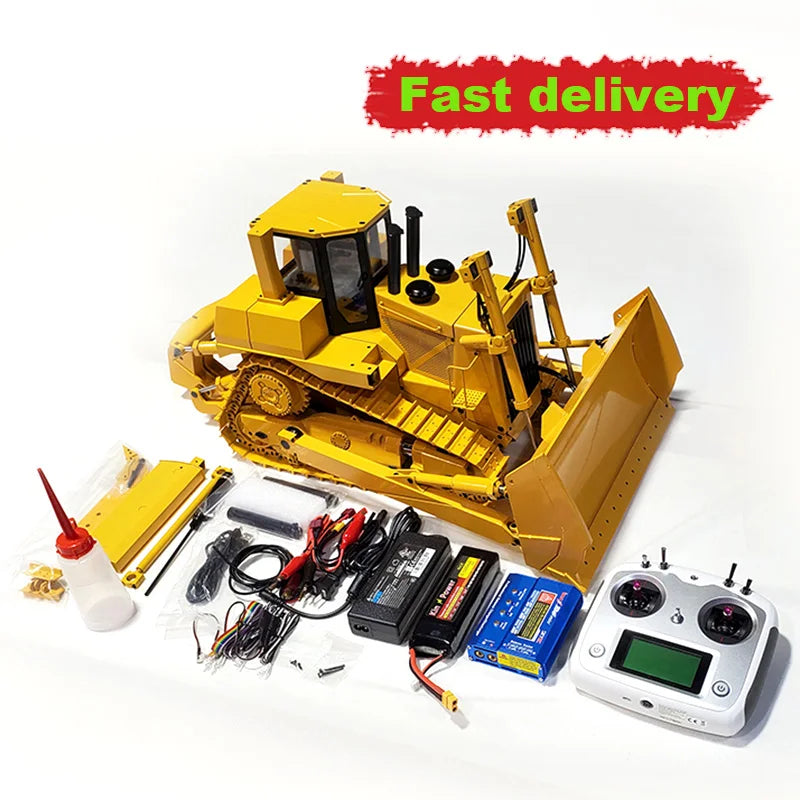 Free Shipping Bulldozer 1/14 JDM 98 DXR2 D9T Remote Control Hydraulic Bulldozer Upgraded Sound and Lighting System Metal Bulldozer Model Remote Control Car Adult Toy