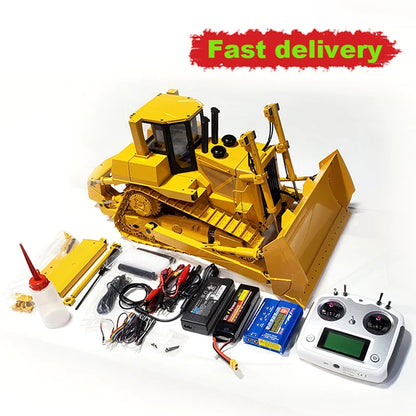 Kostenloser Versand! Bulldozer 1/14 JDM 98 DXR2 D9T ferngesteuerter Hydraulikbulldozer mit verbessertem Sound- und Lichtsystem, Metallmodell, ferngesteuertes Auto, Spielzeug für Erwachsene 