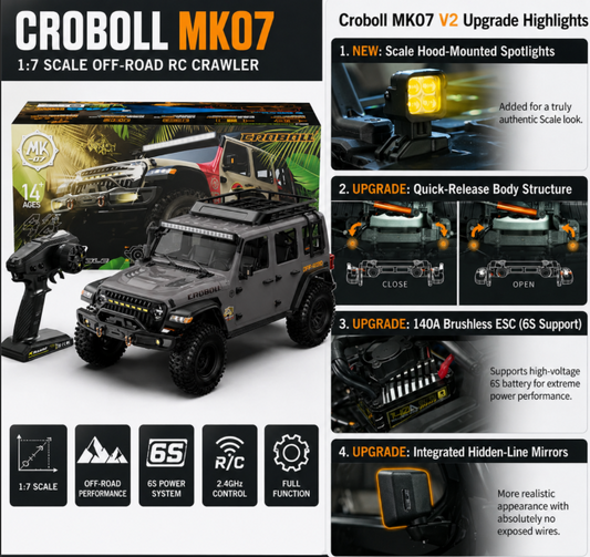 Rlaarlo Croboll MK07 V2 1/7 Scale RC Electric Off-Road Crawler - Diff Lock, Drive Disconnect & 2-Speed Transmission