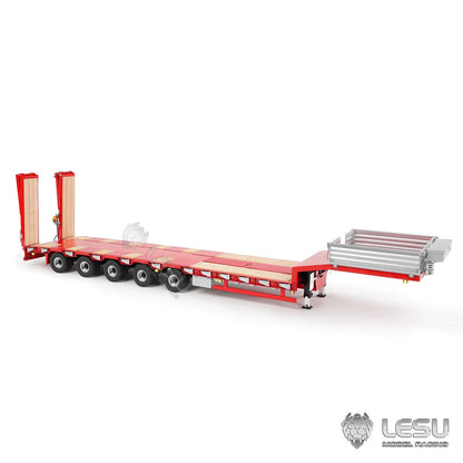 1/14 RC Truck Semi Lowboy Trailer 5-Axle Steering Hydraulic Tail Ramp Stainless Steel Airbag Suspension for Adults