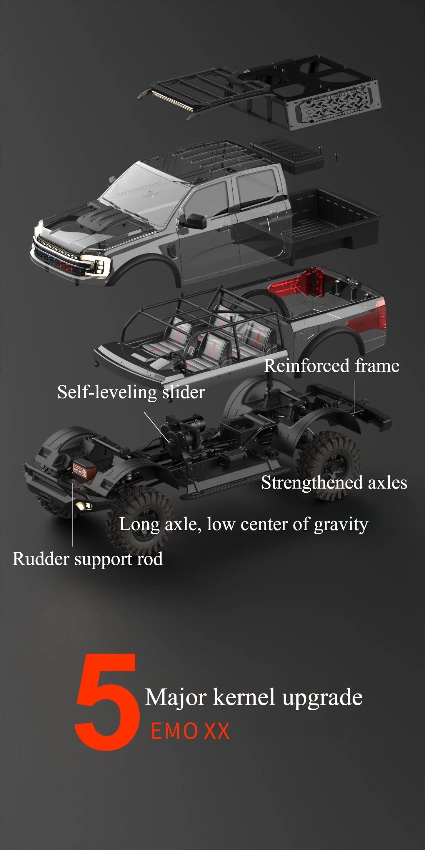 CROSSRC 1/5 Scale Brushless Version RC Off-road Pickup Climbing Car Big Dinosaur Series New Off-road Pickup Model Toy