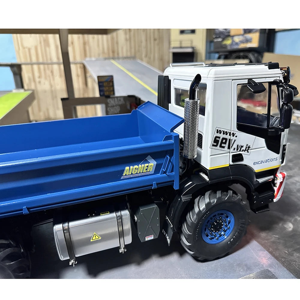 Iveco RC Hydraulic Dump Truck 4X4 1/14 with Light and Sound System Full Drive High Torque Remote Control Truck Metal Model Toy